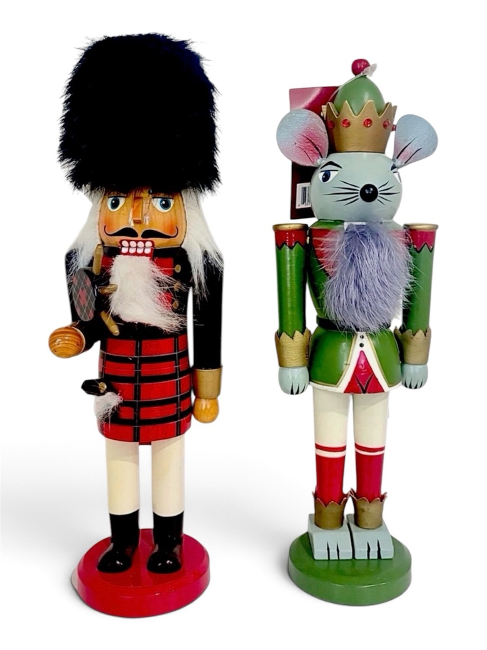 12” Hand Painted Wooden Nutcracker Set of 2 Mouse King & Scottish Bagpiper